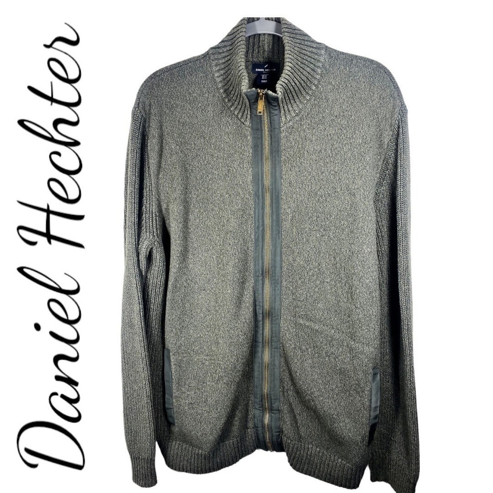 DANIEL HECHTER PARIS 100% Cotton Pine Green Cardigan Quiet Luxury Minimalist, XL